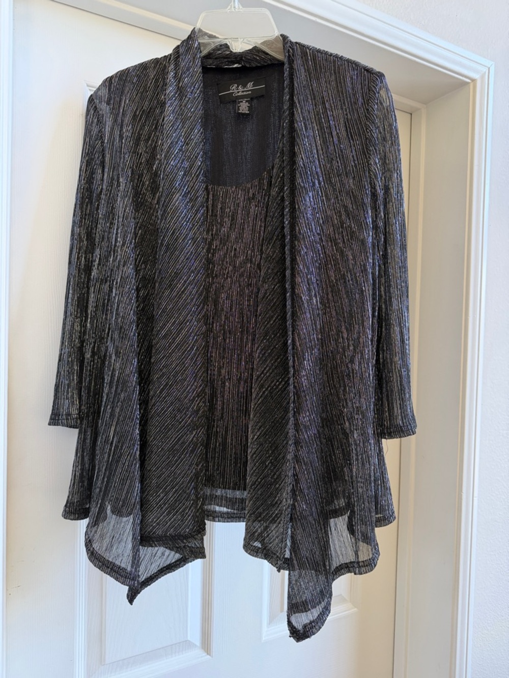 R&M Collections Black Metallic Open-Front Women's Cardigan Set